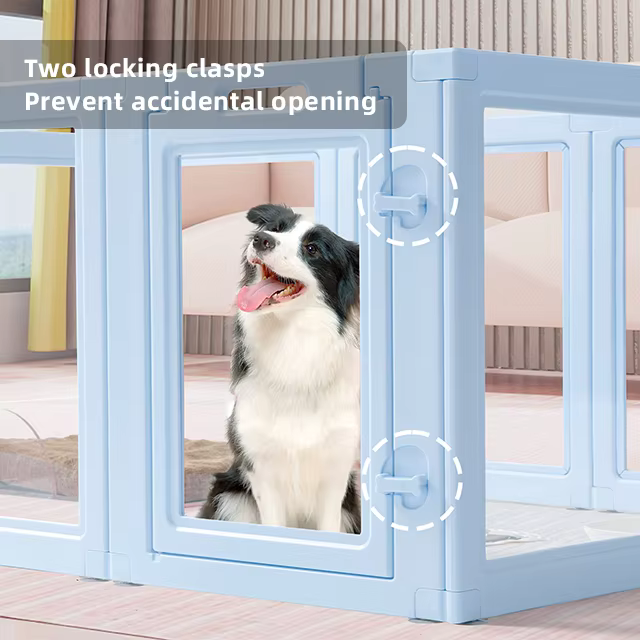 Blue Clear Acrylic Pet Pen Playpen Easy-to-Assemble Pet Dog Crate Kennel Cage for Puppy Cat Rabbit for Small Dogs Indoor Use